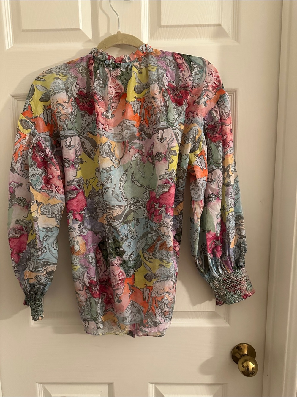 Alice + Olivia Pastel Marble-Print Button Front Blouse - Picture 3 of 3
